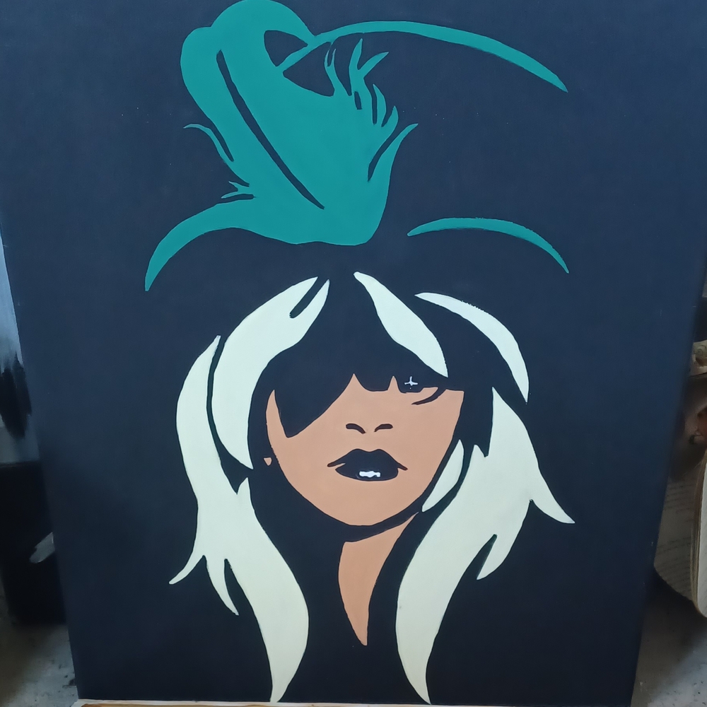 Original Chic Acrylic Painting with Green Hat Stevie Nicks Fleetwood Mac